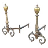 Pair of Antique Gilded Iron Andirons