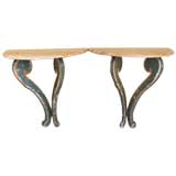 Pair of demi-lune, wall mounted console tables