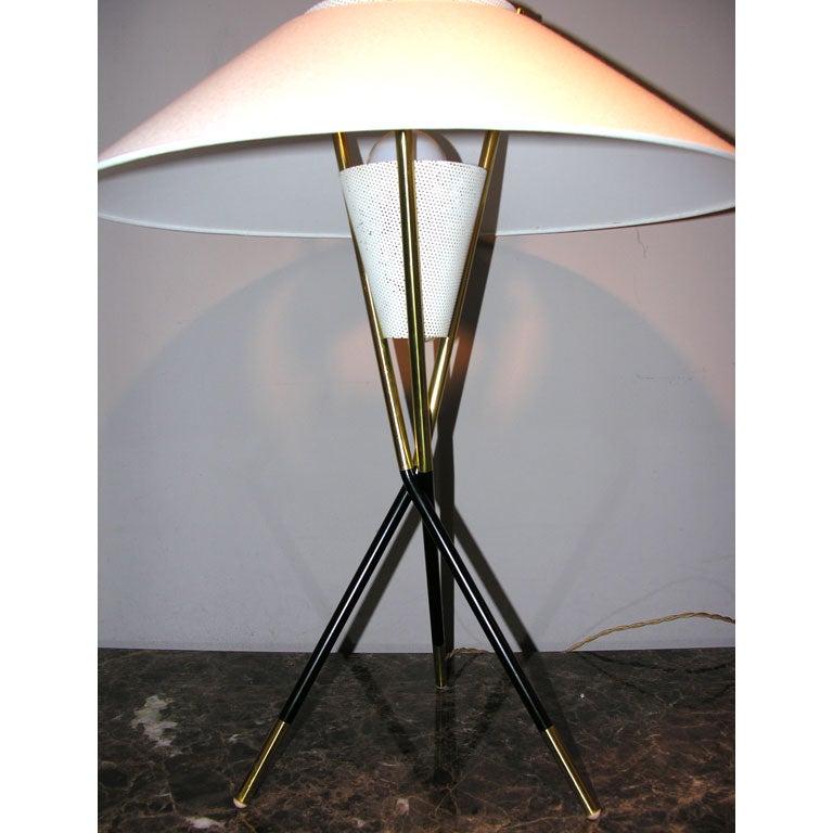 A pair of modernist architectural table lamps by Gerald Thurston, made by Lightolier.
