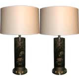 A Pair of Modernist  wood and lacquer table Lamps