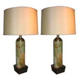 A Pair of Modernist onyx and bronze Table Lamps