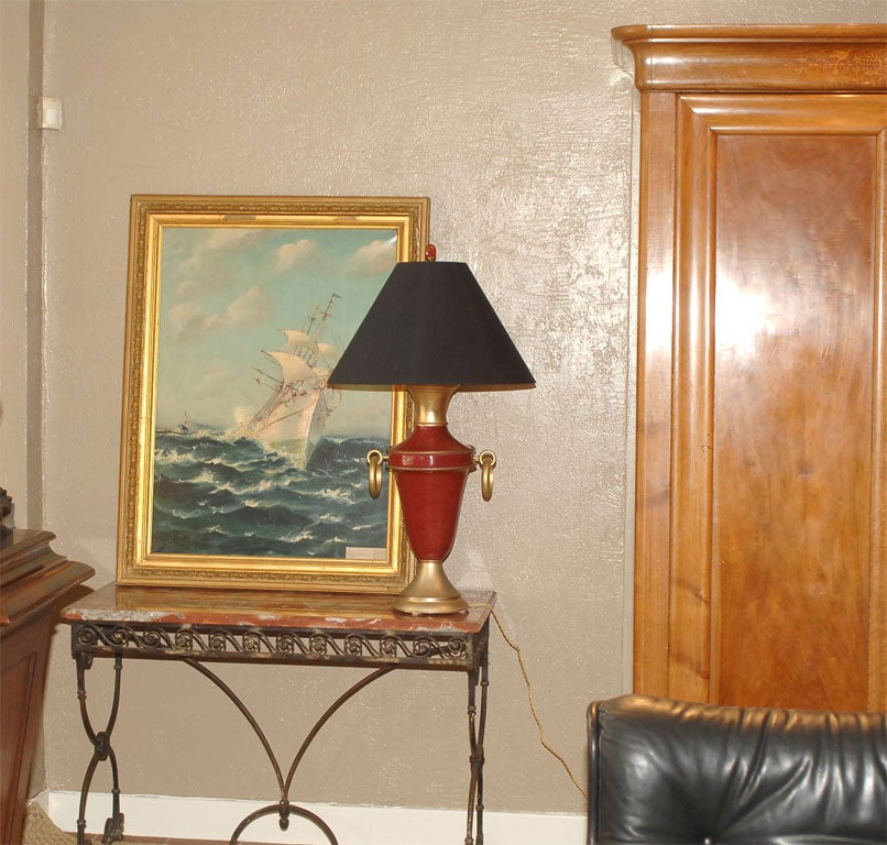 Mid Century red lacquered table lamp