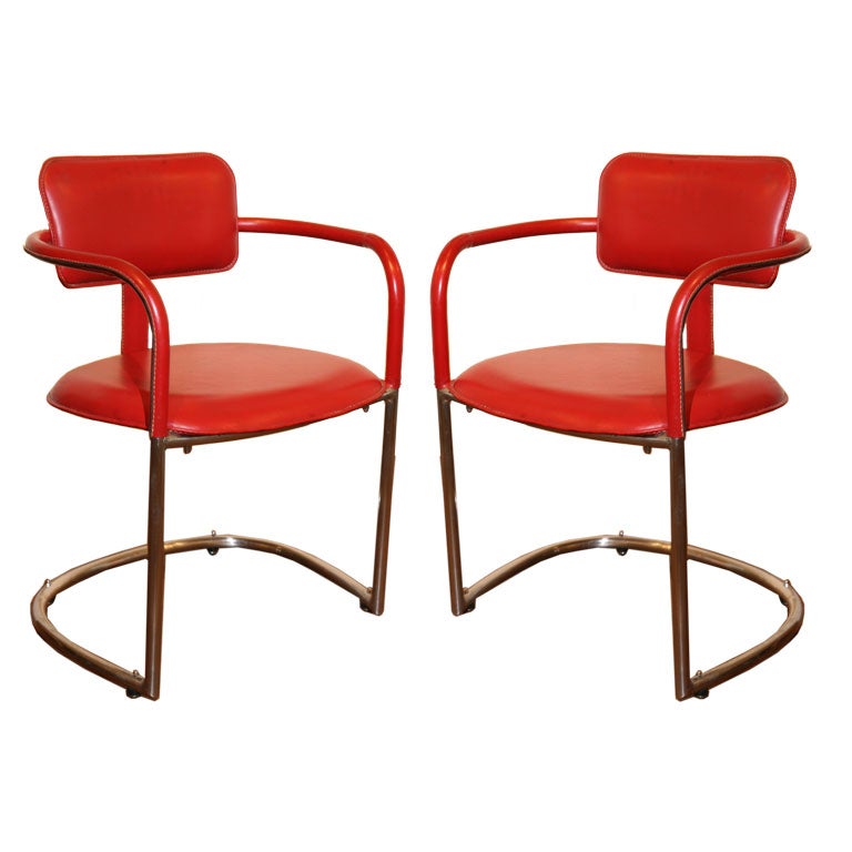 Pair of Jacques Adnet Armchairs