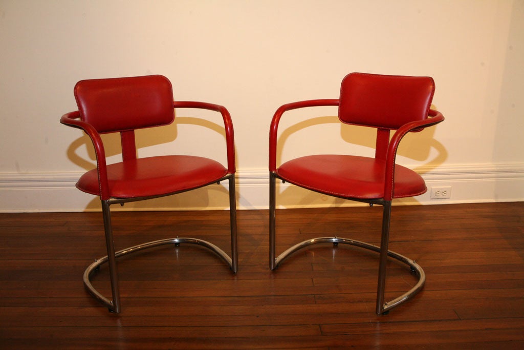 French Pair of Jacques Adnet Armchairs