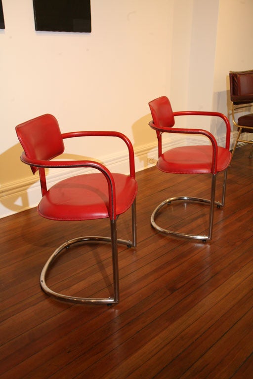 Plated Pair of Jacques Adnet Armchairs