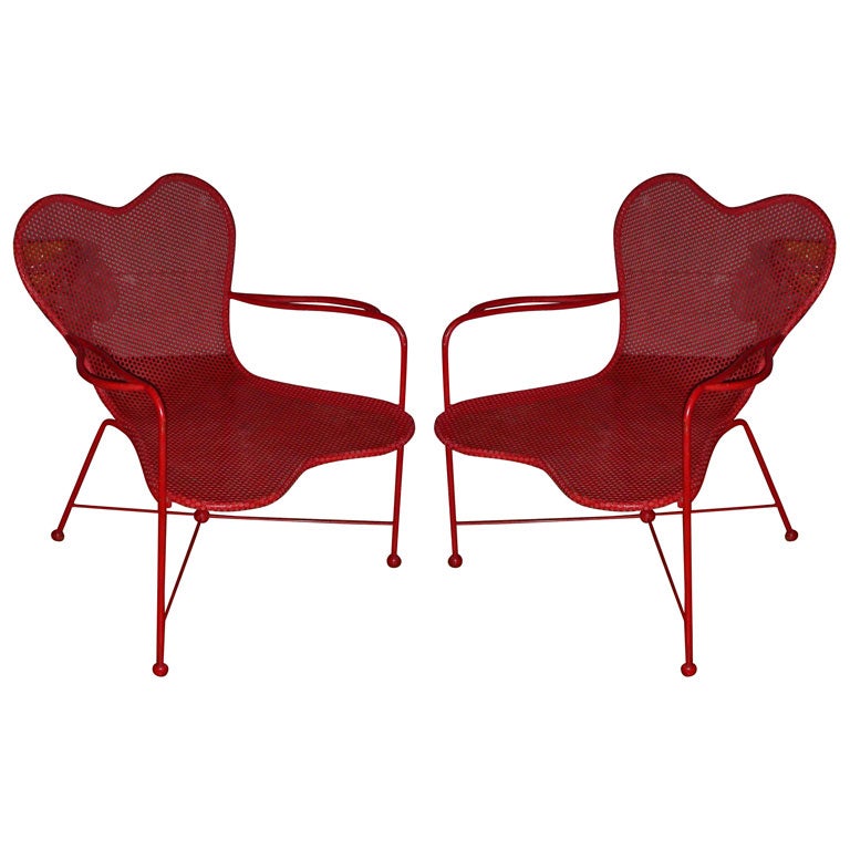 Two 1950s Pink Metal Armchairs by Jean Royère For Sale at 1stDibs