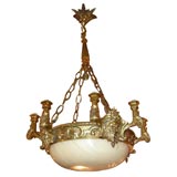 19th Century Gilt Bronze and Alabaster Chandelier