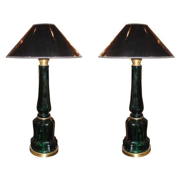 Two Green Venetian Glass Lamps For Sale