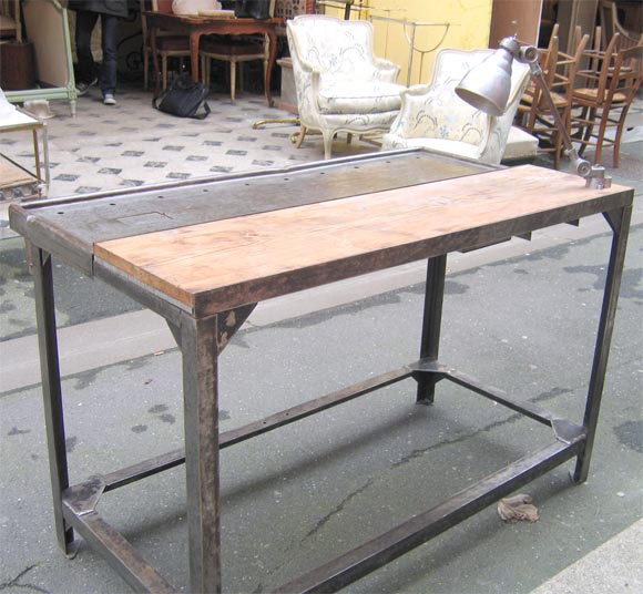 Metal 1950s Industrial Table with Integrated Lamp For Sale