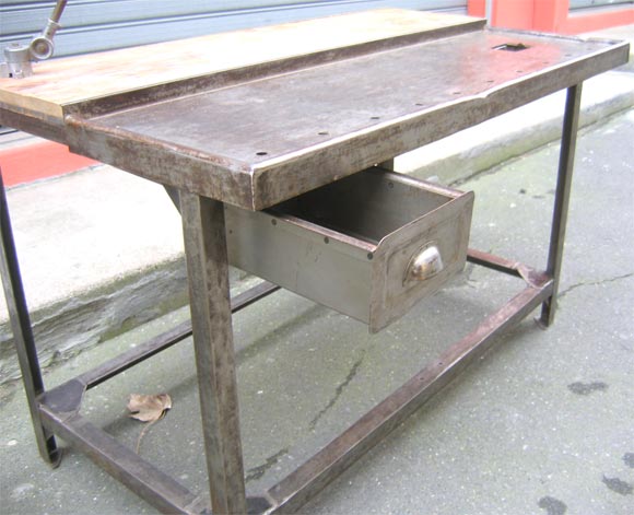 1950s Industrial Table with Integrated Lamp For Sale 2