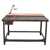 1950s Industrial Table with Integrated Lamp