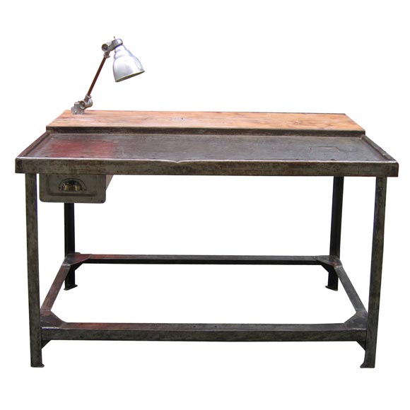 1950s Industrial Table with Integrated Lamp For Sale