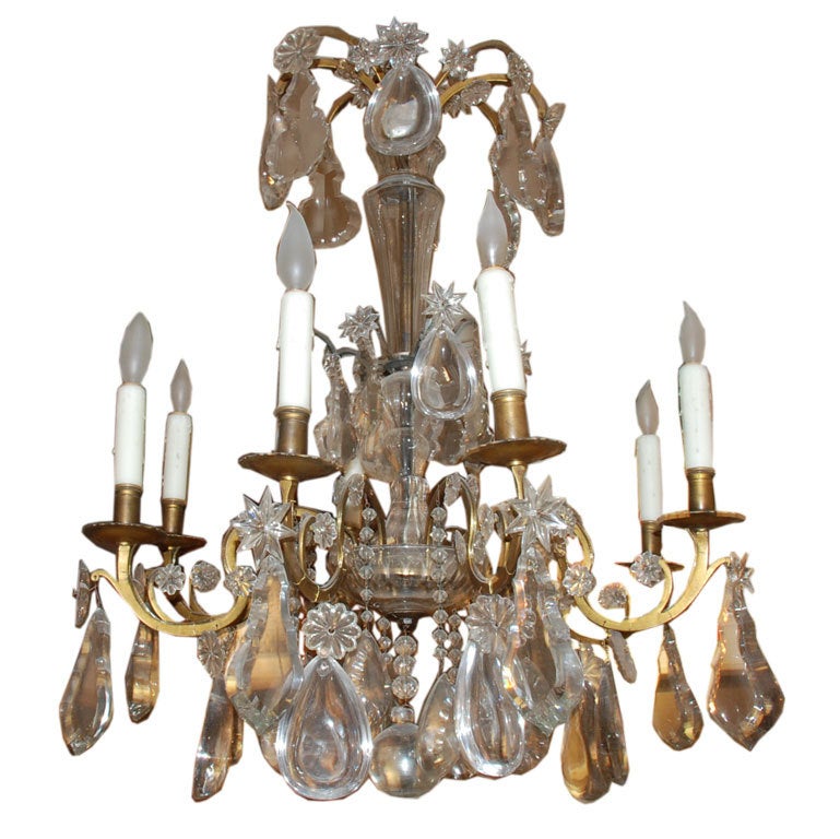  Period French Eight Light Bronze and Crystal Chandelier