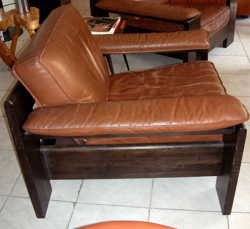 French 1970-1980 Brown Leather Living-Room Suite For Sale