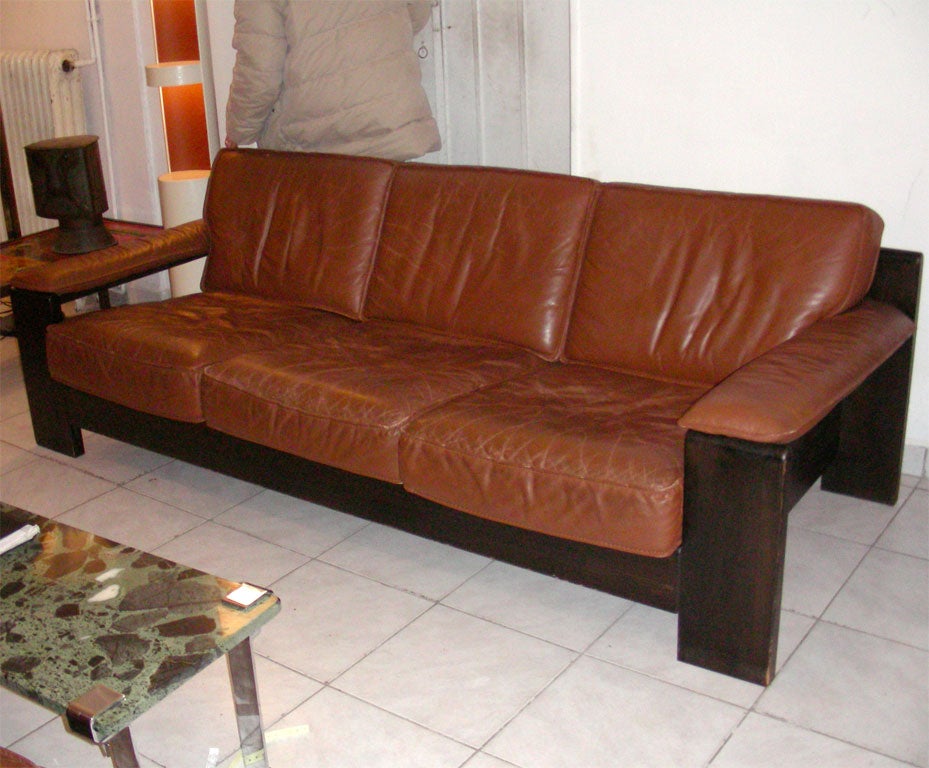 20th Century 1970-1980 Brown Leather Living-Room Suite For Sale