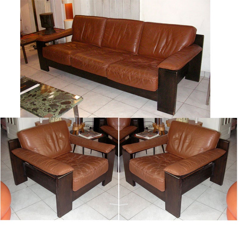 1970-1980 Brown Leather Living-Room Suite For Sale 1