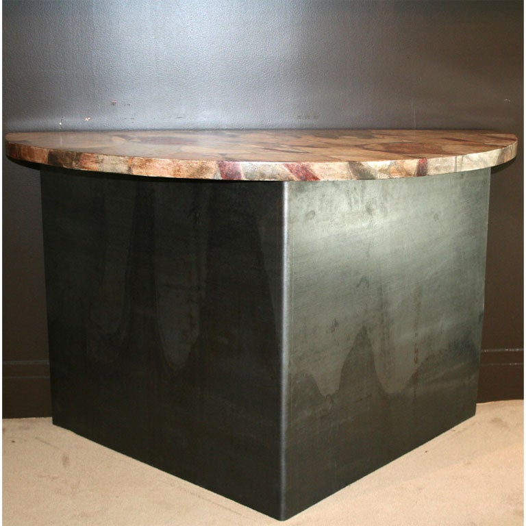 Existing antique faux marble top combined with contemporary steel base.