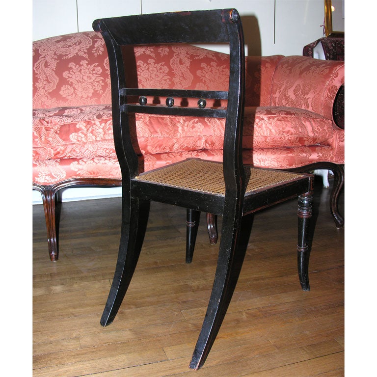 Pair of Regency black lacquered and painted side chairs 2