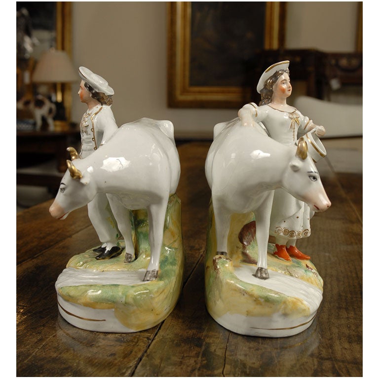 Large Pair Staffordshire cows and maids 2