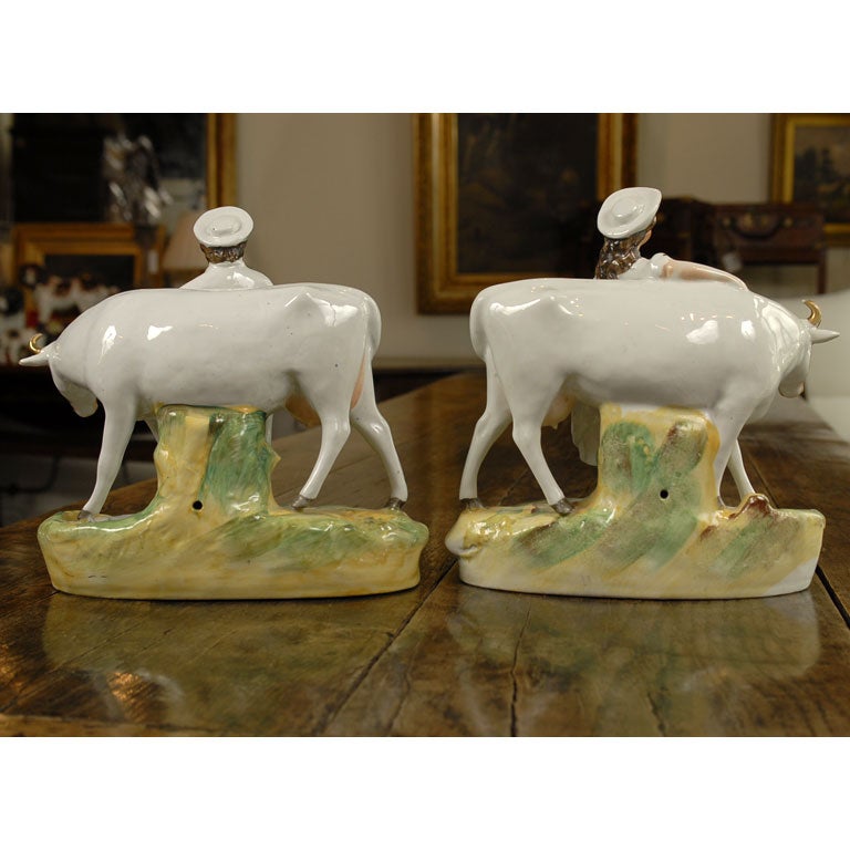 Large Pair Staffordshire cows and maids 3
