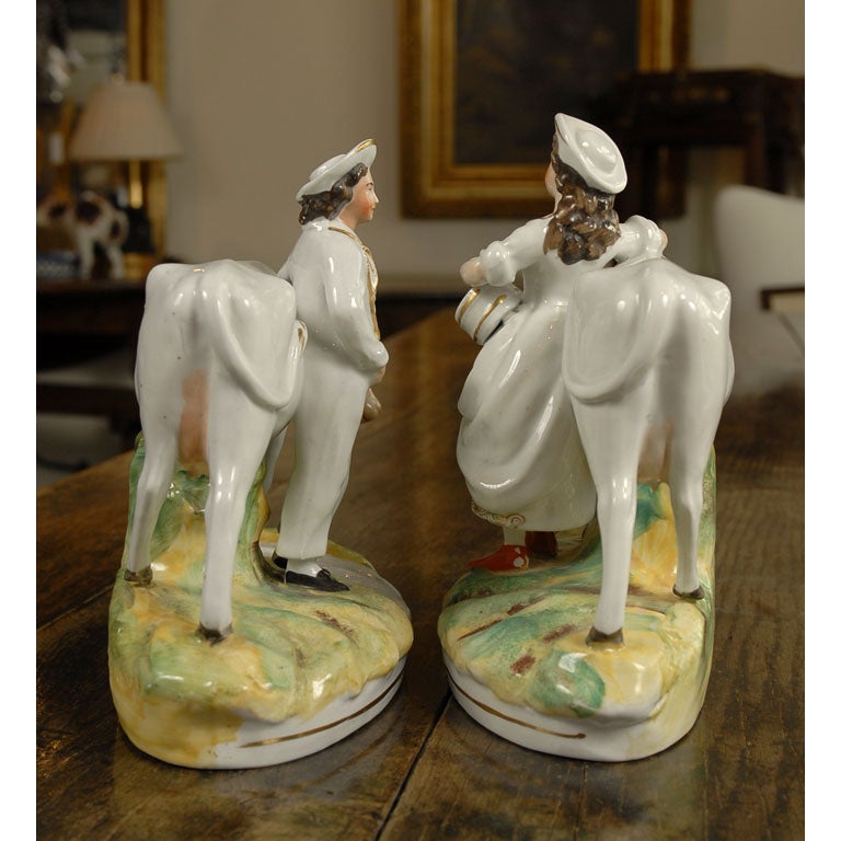 Large Pair Staffordshire cows and maids 4