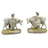 Antique Large Pair Staffordshire cows and maids