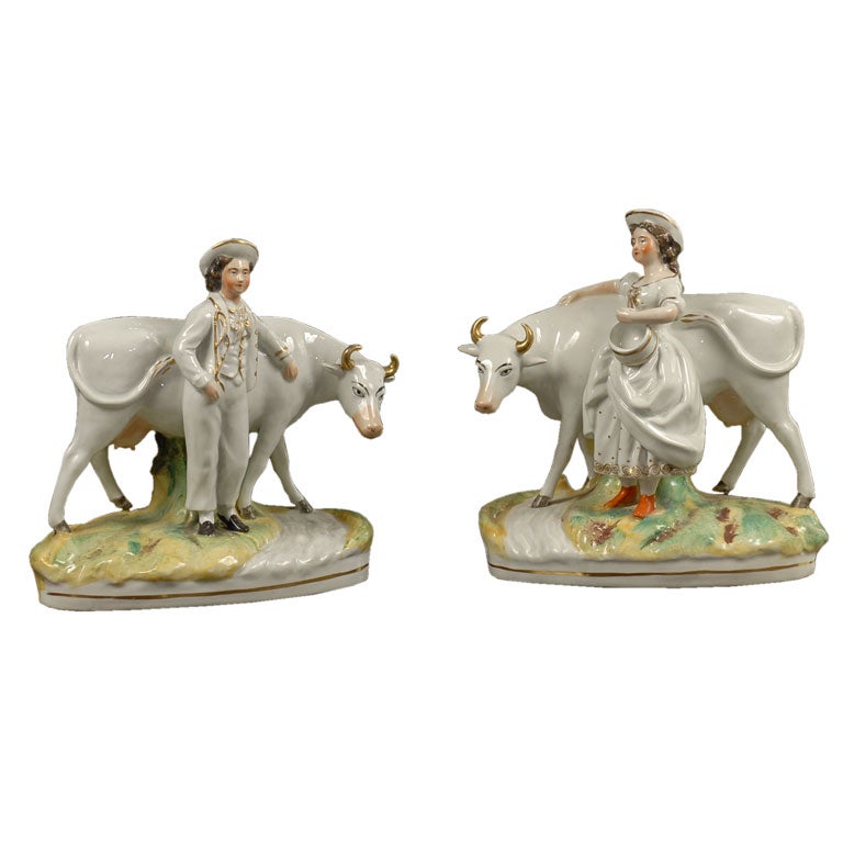 Large Pair Staffordshire cows and maids
