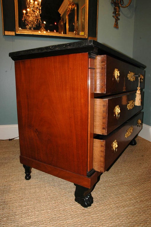 French Consulat Mahogany Period Commode with Paw Feet and Fossil Marble Top For Sale 11