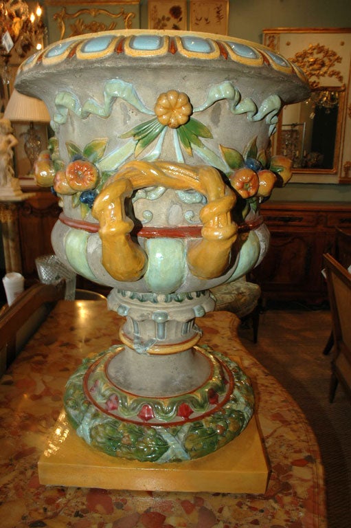 Neoclassical Large Glazed Stoneware Urn by Zsolnay For Sale