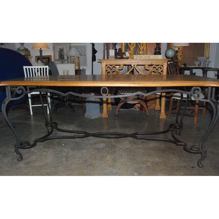 Mid-20th Century Belgian Iron and Oak Dining Table For Sale