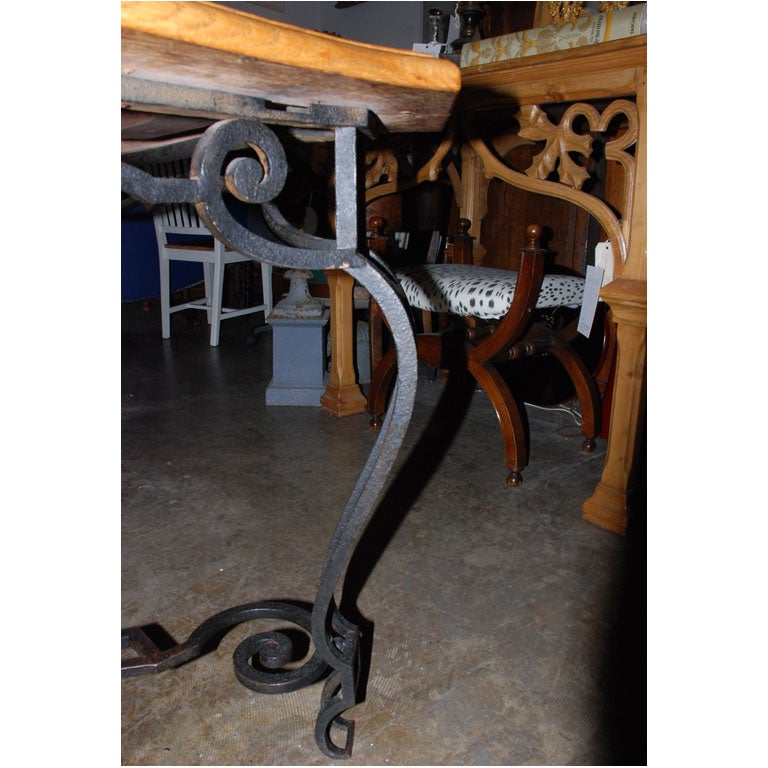 Belgian Iron and Oak Dining Table For Sale 1