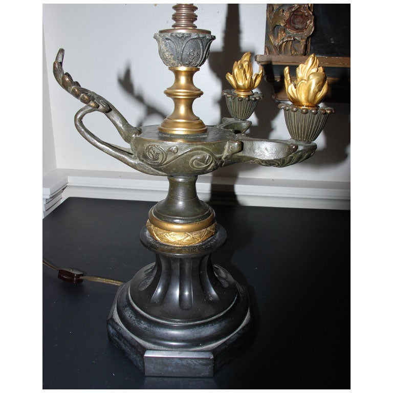 19th Century Bronze Lamp with Gilt Flames In Excellent Condition In Boston, MA