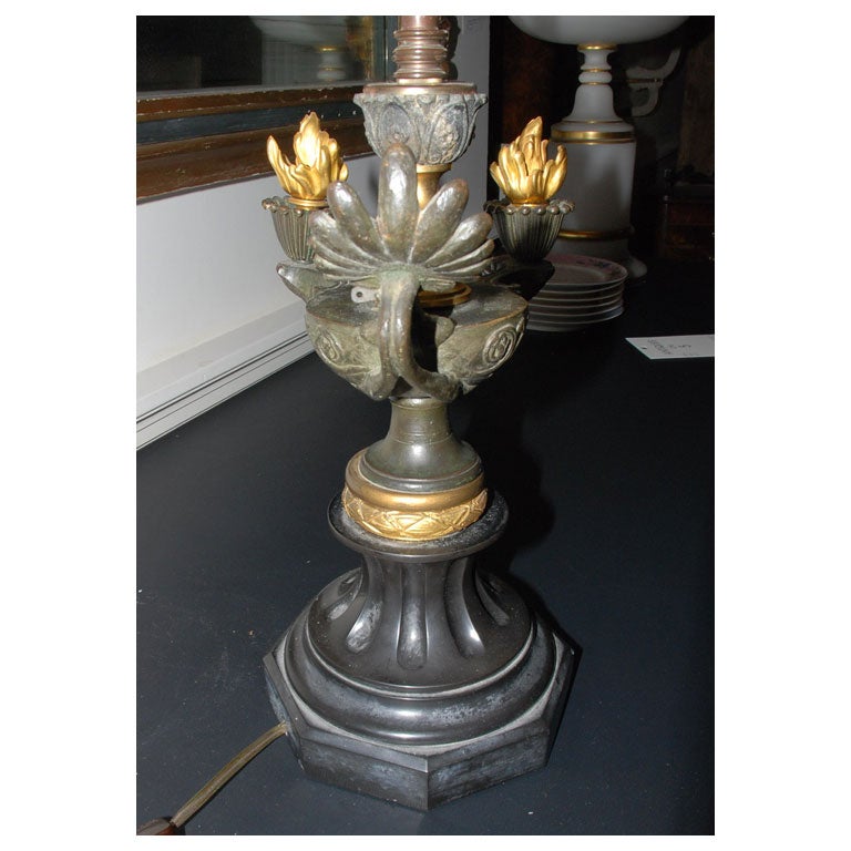 19th Century Bronze Lamp with Gilt Flames 1
