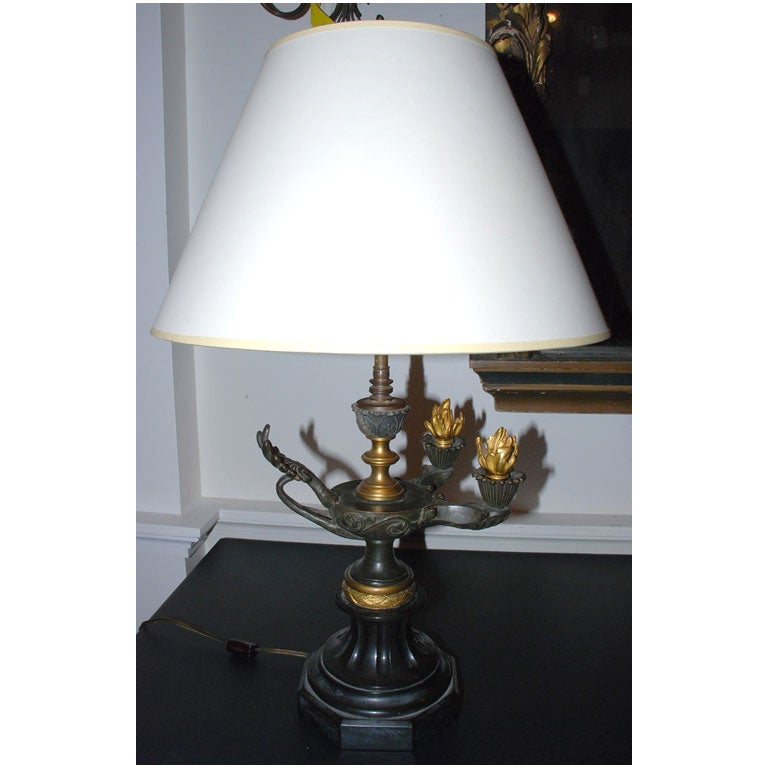 19th Century Bronze Lamp with Gilt Flames 2