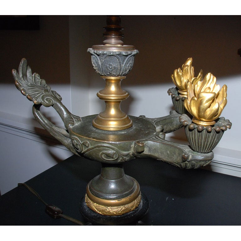 19th Century Bronze Lamp with Gilt Flames 3