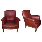 Two 1940s Red Leather Armchairs