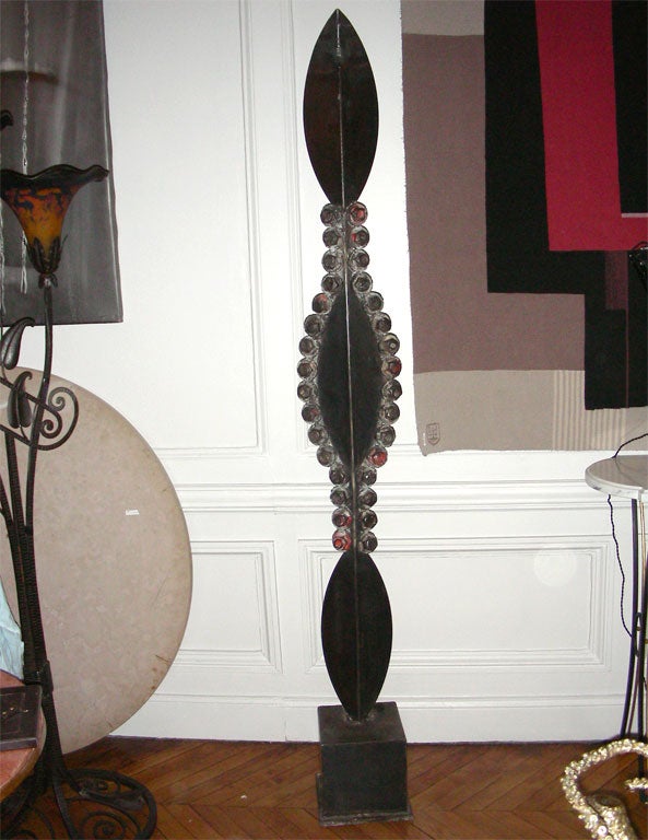 Contemporary and unique piece: TOTEM sculpture in soldered wrought iron by Dominique Maltier.