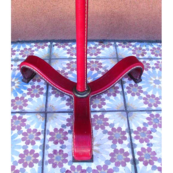 Jacques Adnet Red Saddle Stitched Leather Floor Lamp