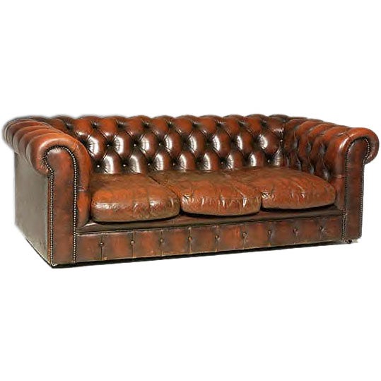 1940s English Leather Chesterfield Sofa