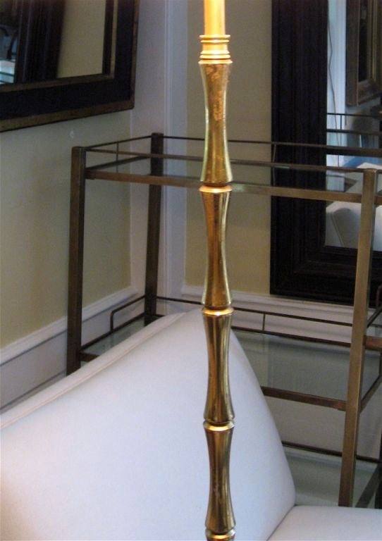 Polished brass faux bamboo floor lamp. Brass has some slight age patina, but it is barely visible.