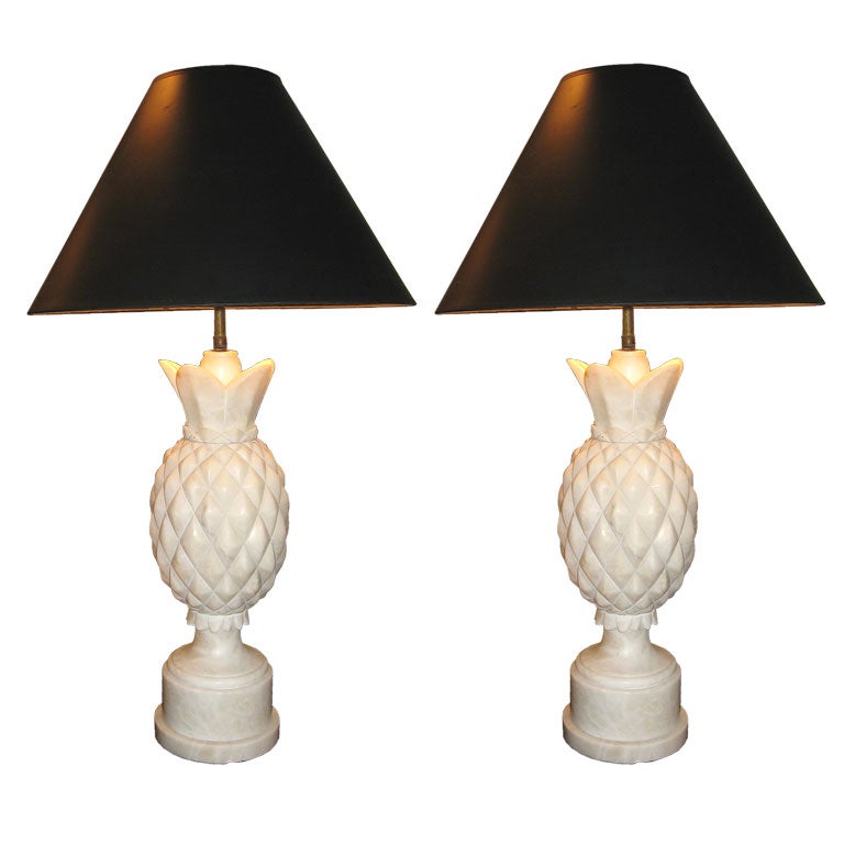 Pair of Alabaster Pineapple Lamps