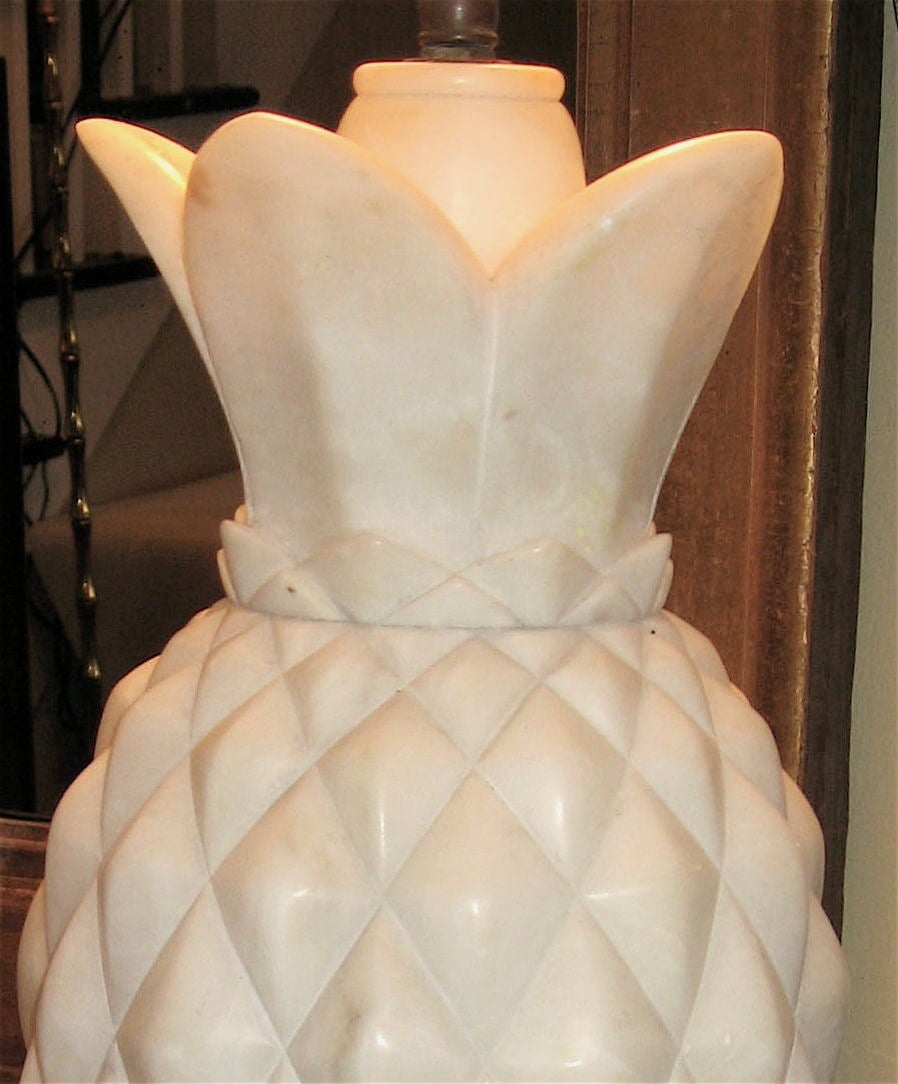Italian Pair of Alabaster Pineapple Lamps