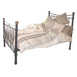 Antique Black Ironl Bed with Brass Accents