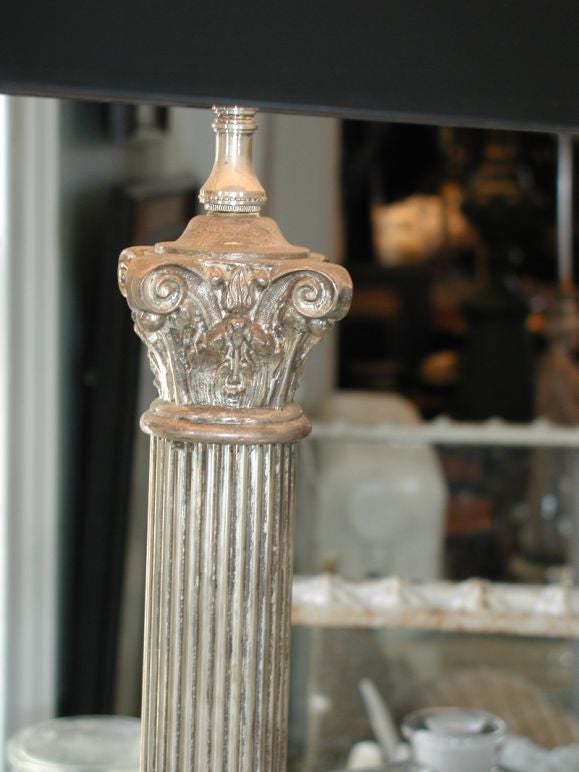 Pair of Silver Plated Column Lamps