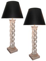 Pair of Carved Wood Twist Lamps