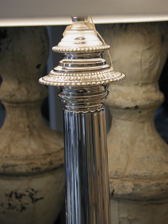 Pair of Silver Plated Column Lamps