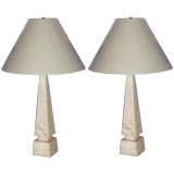 Pair of Alabaster Obelisk Lamps