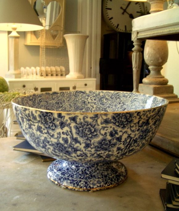20th Century Large blue and white Transferware, Punch Bowl.