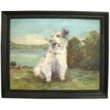 Oil on Board of Terrier with Stick