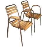 Set of Four French Steel and Wood Chairs